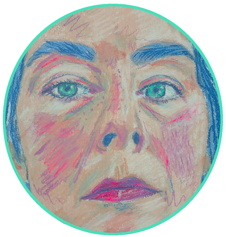 Self-portrait in oil pastels